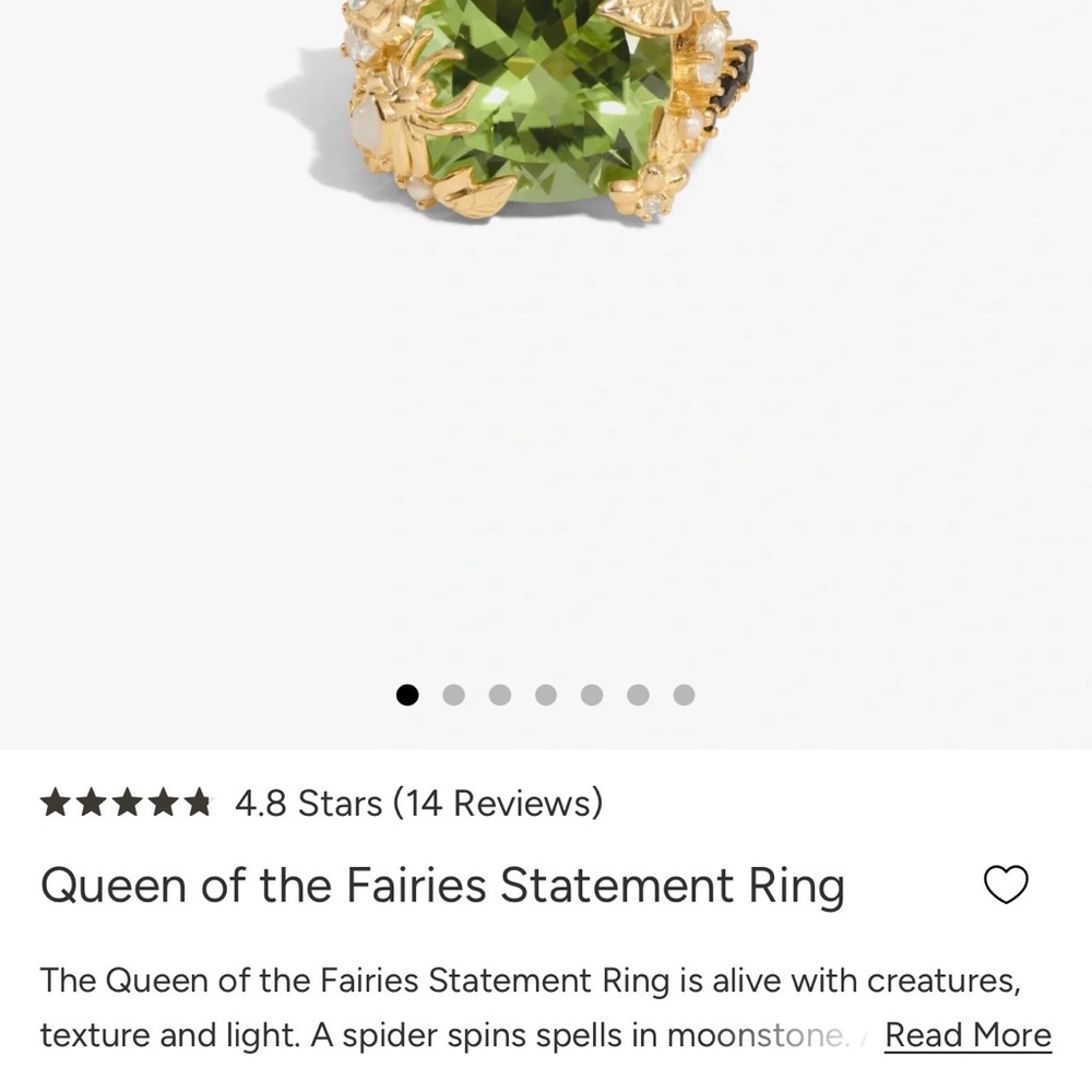 Gold-Tone Ring with Large Green Cushion Crystal and Nature Motif - Picture 3 of 5